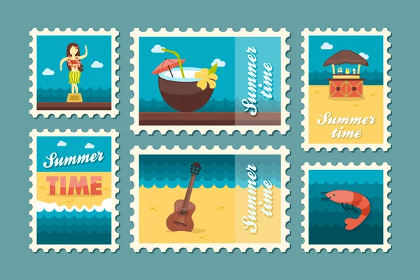 Набор почтовых марок острова. Саммер. Отпуск — стоковый вектор