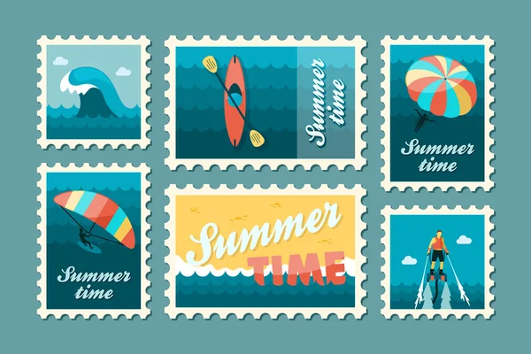 Extreme Water Sport stamp set. Summer. Vacation Stock Vector