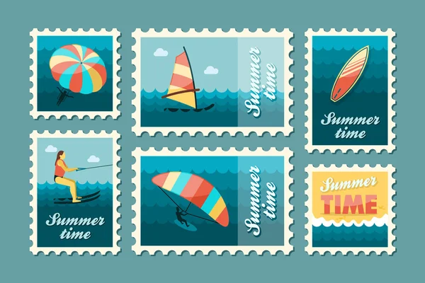 Extreme Water Sport stamp set. Summer. Vacation Stock Illustration