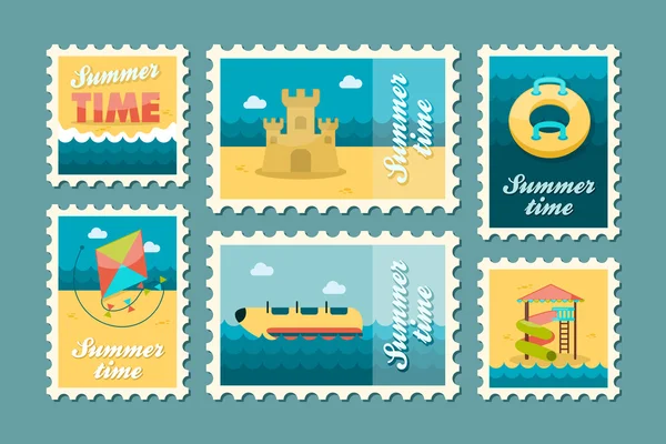 Beach entertainment stamp set. Summer. Vacation Vector Graphics