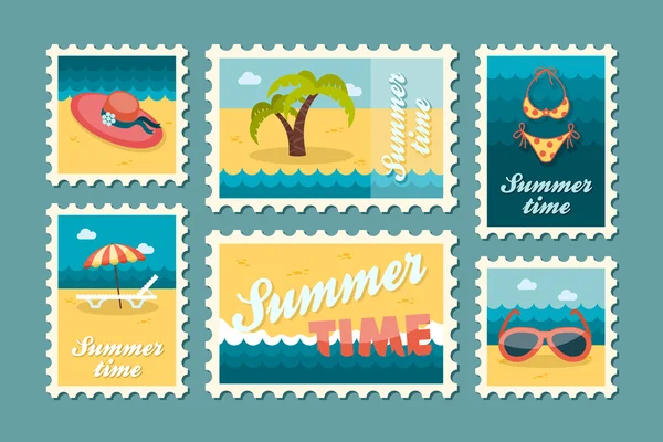 Set de sellos de playa. Verano. Vacaciones — Vector de stock