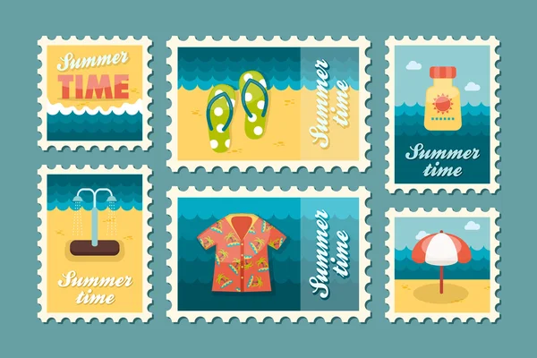 Παραλία σειρά γραμματοσήμων. Το καλοκαίρι. Διακοπές — Διανυσματικό Αρχείο