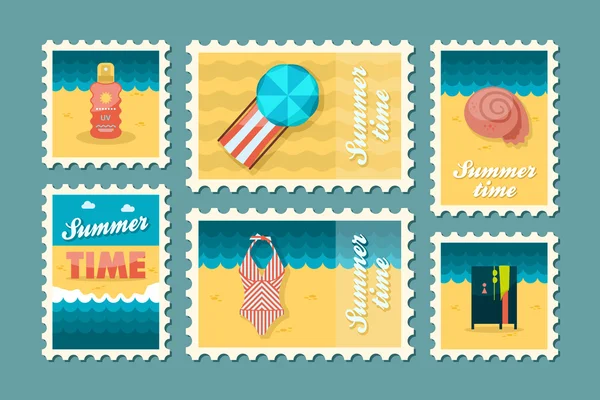 Set de sellos de playa. Verano. Vacaciones — Vector de stock