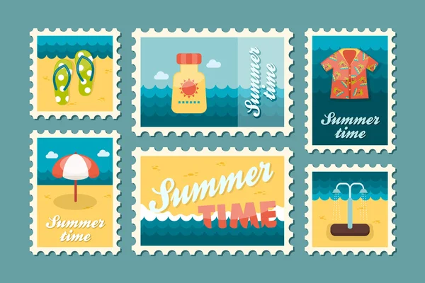 Набор пляжных марок. Саммер. Отпуск — стоковый вектор