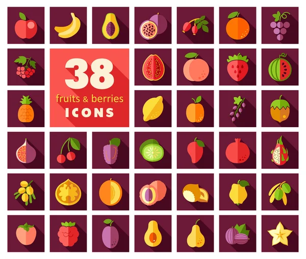 Набор икон фруктов и ягод — стоковый вектор