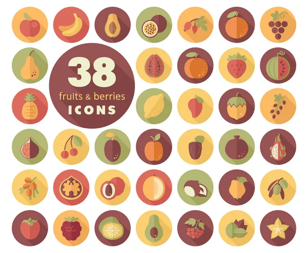 Conjunto de frutas y bayas iconos — Vector de stock