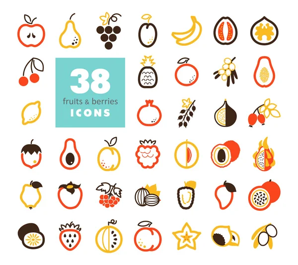 Ensemble d'icônes fruits et baies — Image vectorielle