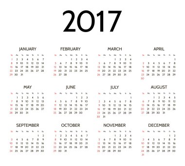 Vektör basit 2017 yılı takvimi