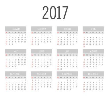 Vektör basit 2017 yılı takvimi