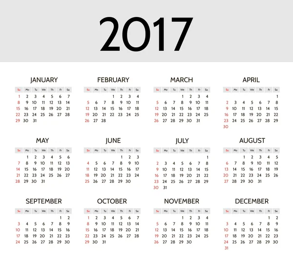 Vector Simple 2017 year calendar — Stock Vector