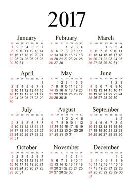 Vektör cep 2017 yılı takvimi