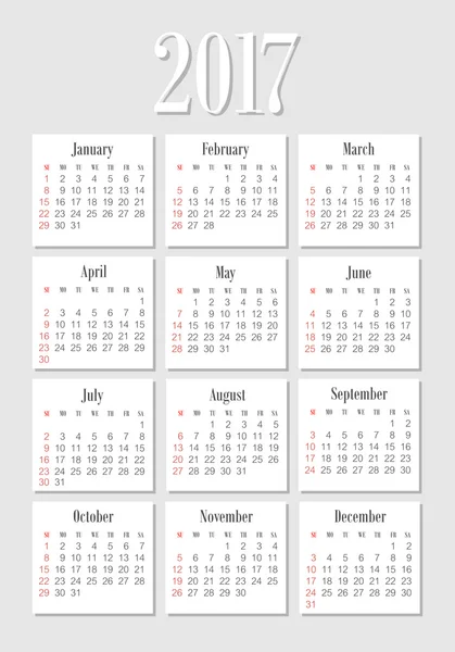 Vector zak 2017 jaarkalender — Stockvector