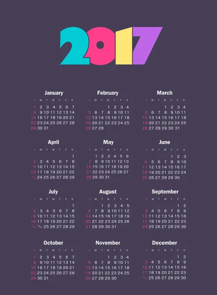 Vektor einfach 2017 Jahr Kalender — Stockvektor