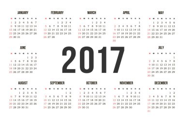 Vektör basit 2017 yılı takvimi