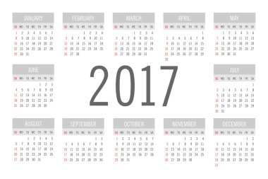 Vektör basit 2017 yılı takvimi
