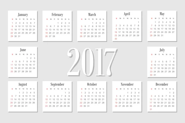 Vector Simples 2017 ano calendário — Vetor de Stock