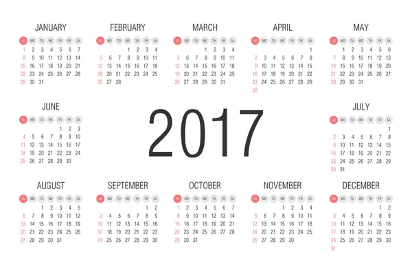 Vector Simple 2017 año calendario — Vector de stock