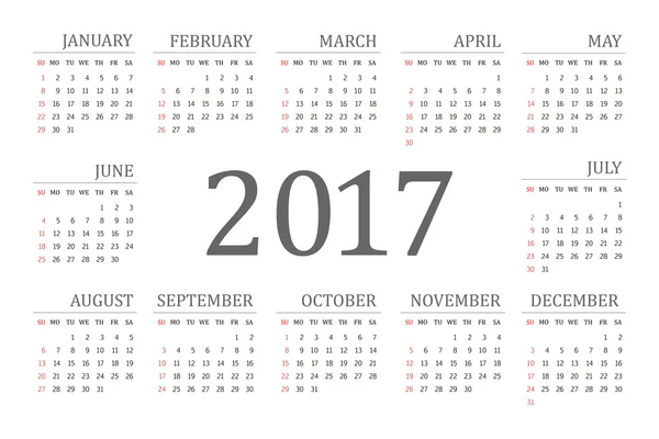 Векторный простой календарь 2017 года — стоковый вектор