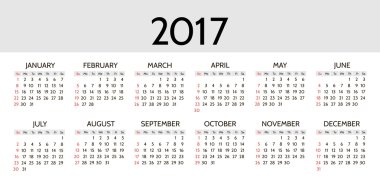 Vektör basit 2017 yılı takvimi