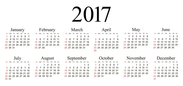 Vector enkel 2017 årskalender — Stock vektor