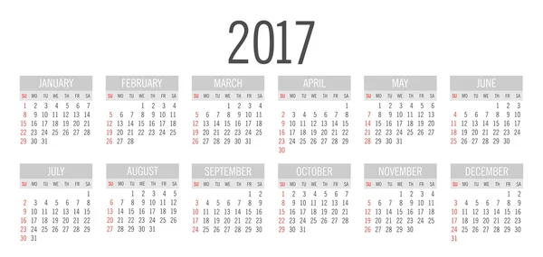 Vector Simples 2017 ano calendário — Vetor de Stock