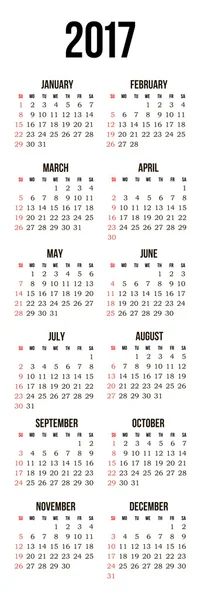 Векторный простой календарь 2017 года — стоковый вектор