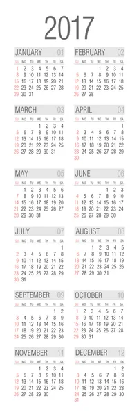 Vector Simple 2017 année calendrier — Image vectorielle