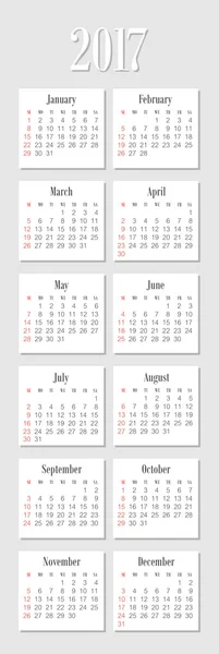 Ημερολόγιο έτους 2017 απλό διάνυσμα — Διανυσματικό Αρχείο