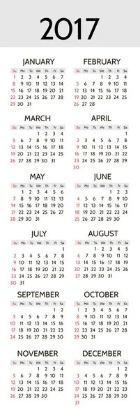 Vector Simple 2017 année calendrier — Image vectorielle