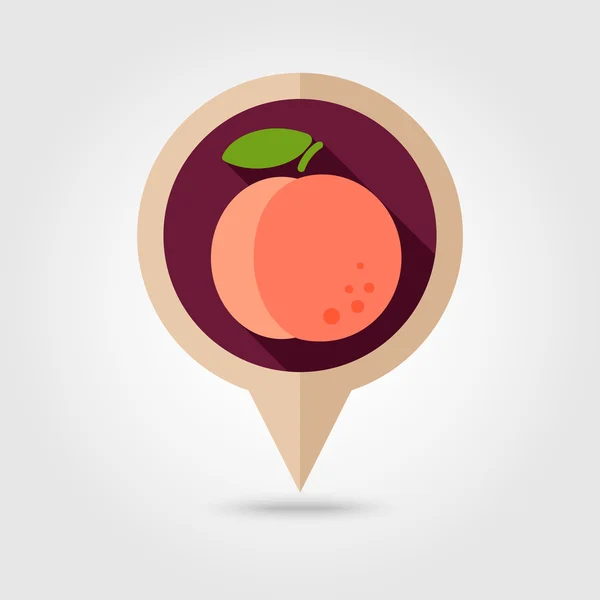 Icono de mapa de pin plano melocotón. Fruta. — Vector de stock