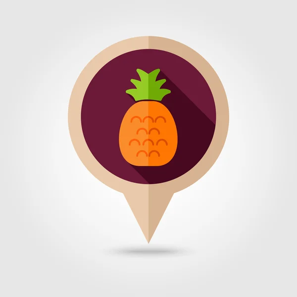 Ananas platt karta nålikonen. Tropisk frukt — Stock vektor