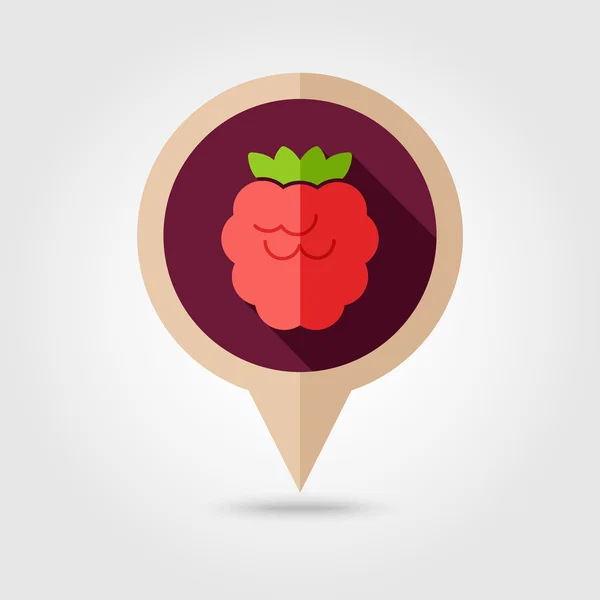 Raspberry flat pin map icon. Berry fruit — Stock Vector
