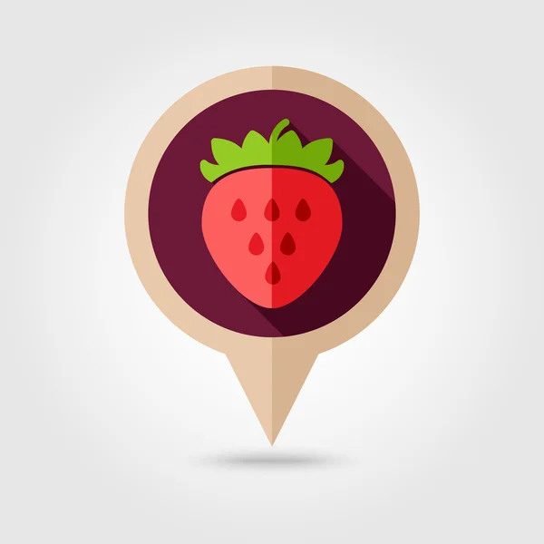 Strawberry flat pin map icon. Berry fruit — Stock Vector