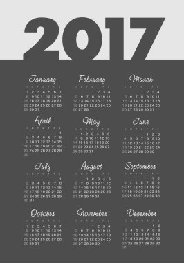 Vektör basit 2017 yılı takvimi