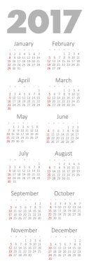 Vektör basit 2017 yılı takvimi