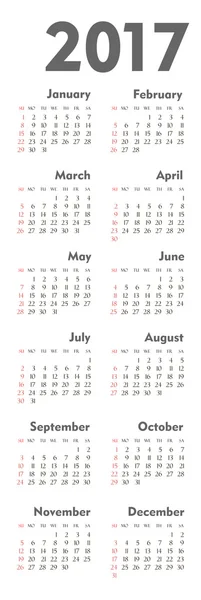 Vector Simple 2017 année calendrier — Image vectorielle