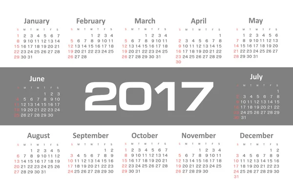 Vector Simple 2017 año calendario — Vector de stock
