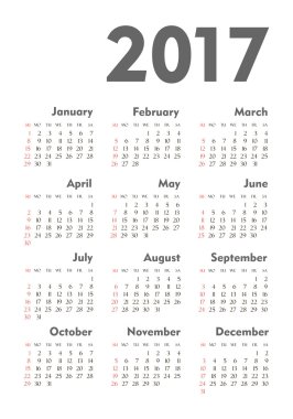Vektör basit 2017 yılı takvimi