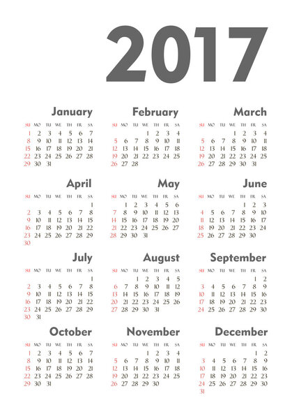 Векторный простой календарь 2017 года
