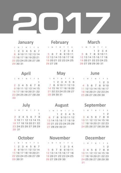 Vector Simple 2017 año calendario — Vector de stock