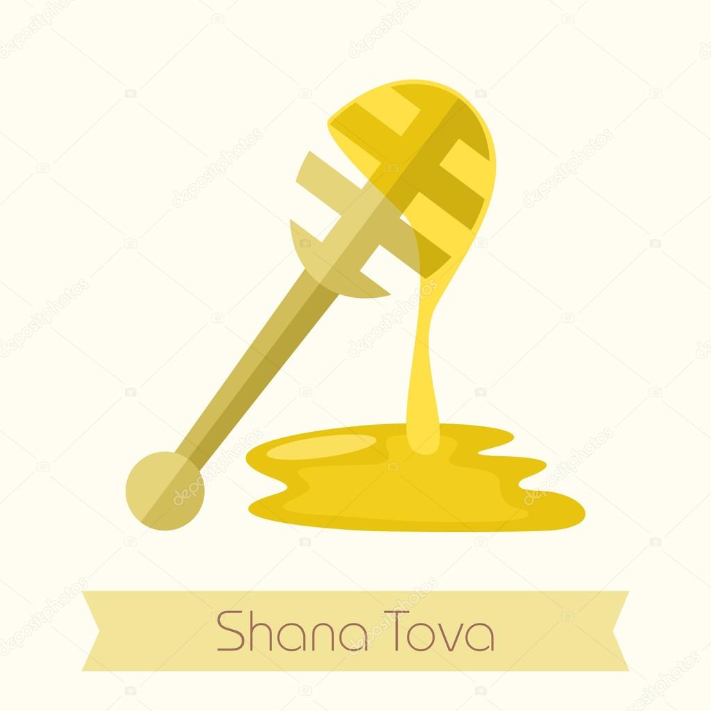 Honey dipper. Rosh Hashanah icon. Shana tova