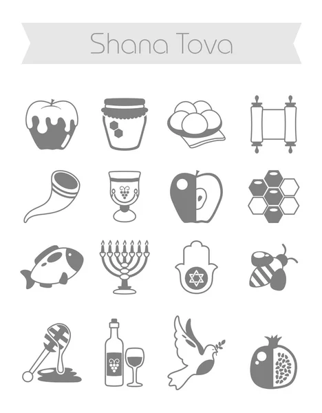 Rosh Hashanah, Shana Tova Yahudi yeni yılı Icon set — Stok Vektör