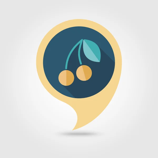 Cherry plano pin mapa icono. Fruta. — Vector de stock