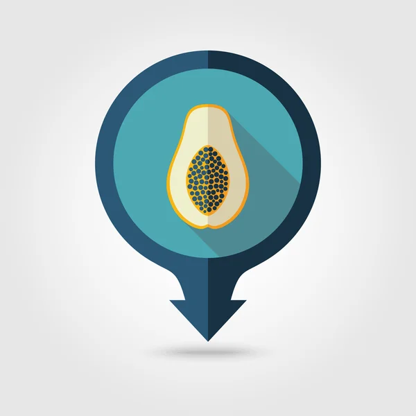 Papaya platt karta nålikonen. Tropisk frukt — Stock vektor