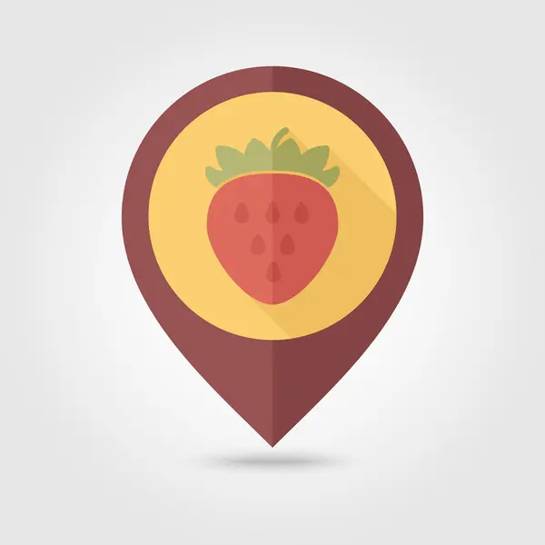 Strawberry flat pin map icon. Berry fruit — Stock Vector