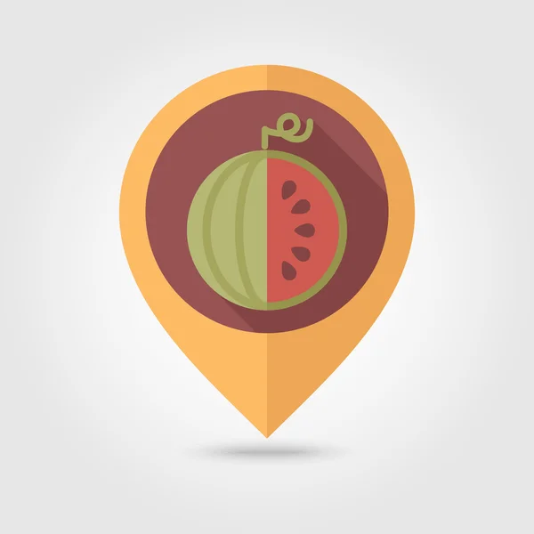 Vodní meloun plochý pin ikonu mapy. Ovoce — Stockový vektor