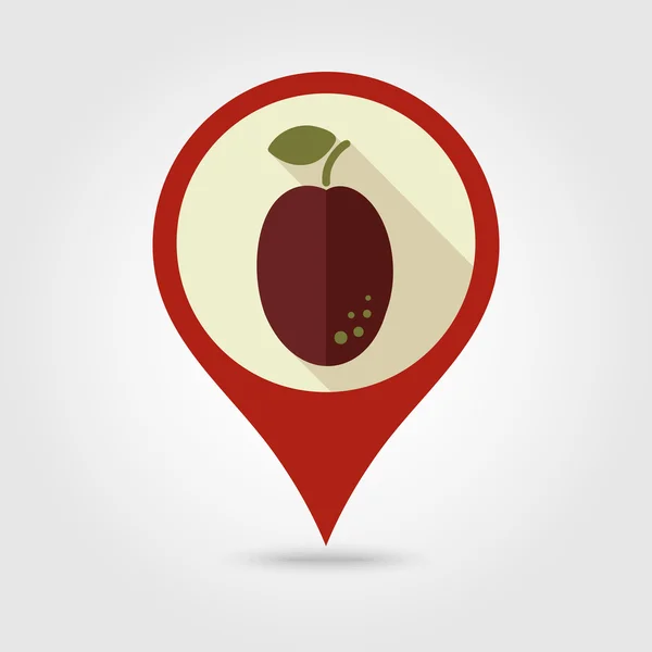 Icône de carte à broches plates prune. Fruits — Image vectorielle