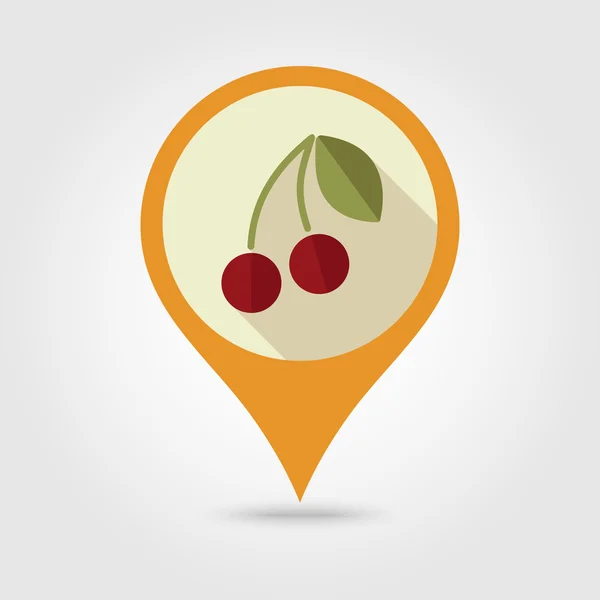 Cherry flat pin map icon. Fruit — Stock Vector