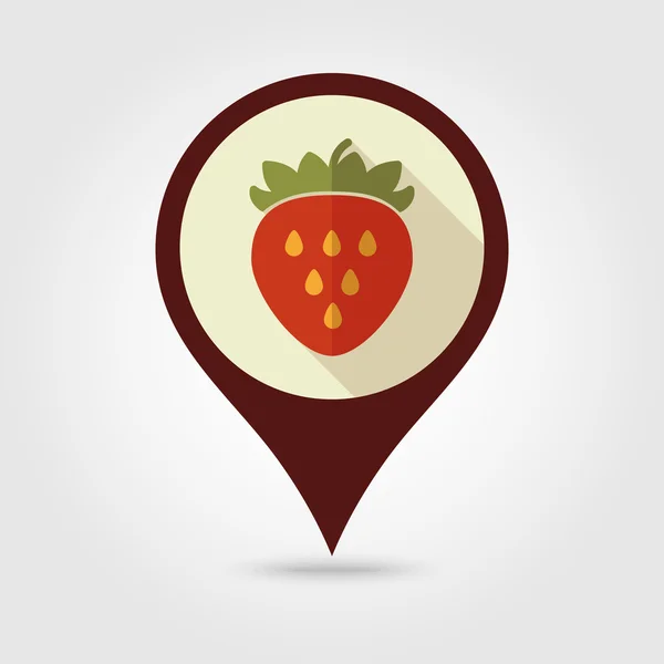 Strawberry flat pin map icon. Berry fruit — Stock Vector