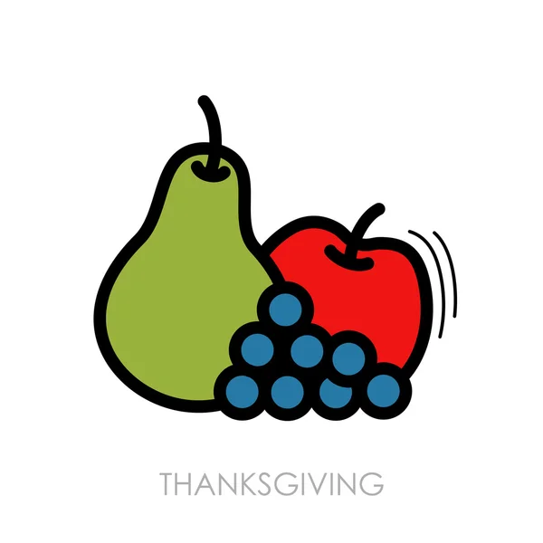 Яблоко, виноград и груша икона. Урожай. День благодарения — стоковый вектор